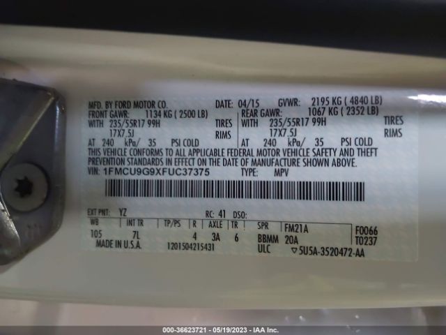 1FMCU9G9XFUC37375 Ford ESCAPE SE