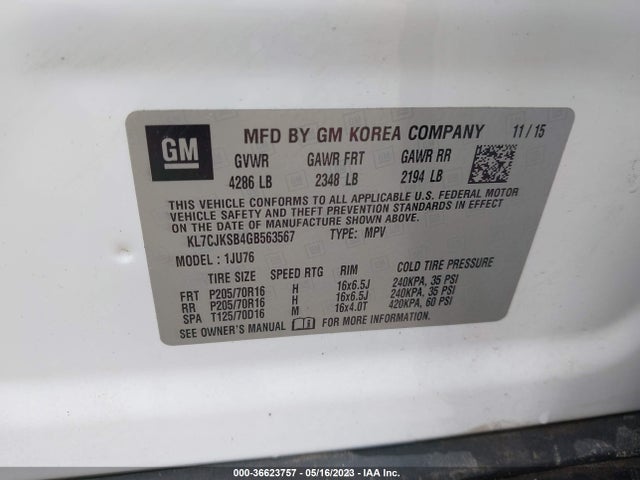 Chevrolet TRAX LS 2016 KL7CJKSB4GB563567 Image 10