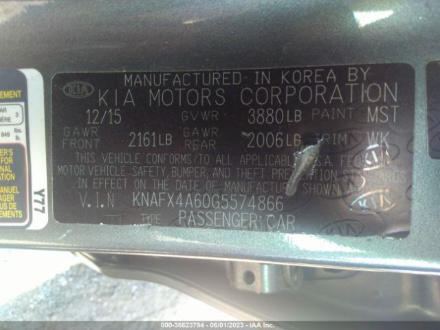 KNAFX4A60G5574866 KIA FORTE LX