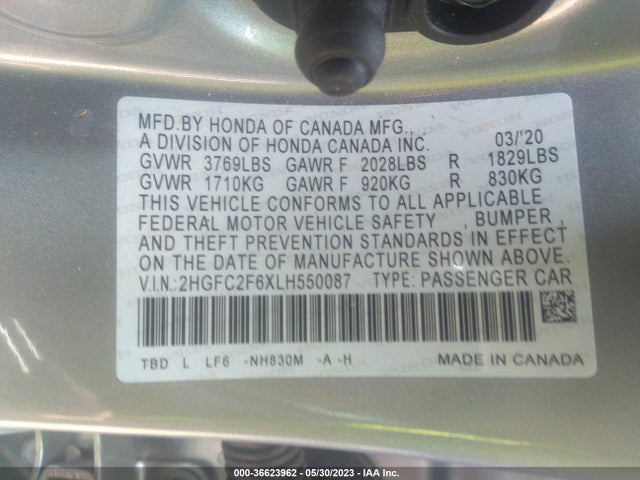 Honda Civic Sedan Lx 2020 2HGFC2F6XLH550087 Image 9