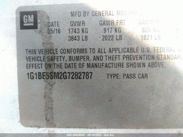 Chevrolet CRUZE LT 2016 1G1BE5SM2G7282787 Image 9