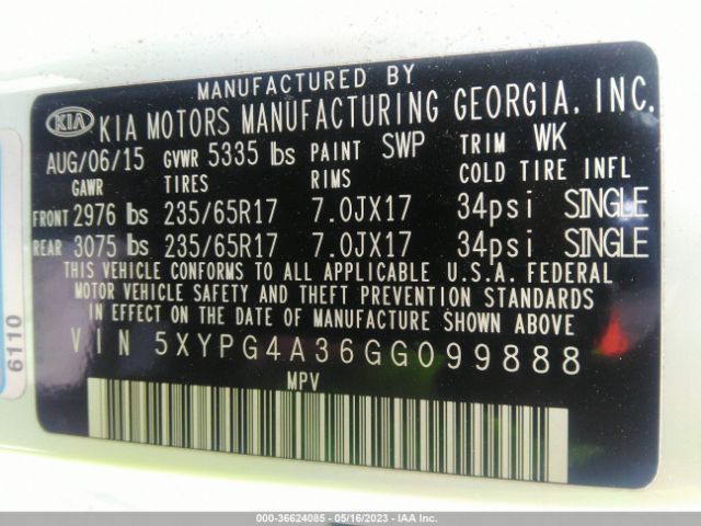 5XYPG4A36GG099888 KIA SORENTO LX