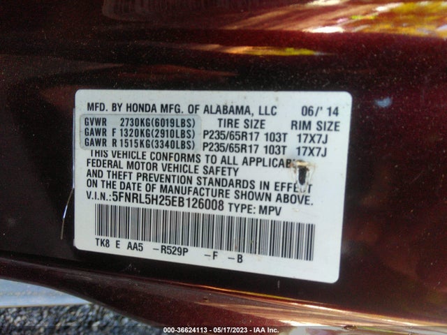 Honda ODYSSEY LX 2014 5FNRL5H25EB126008 Image 9