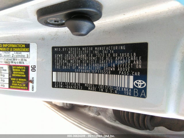 Toyota Corolla L/le/s/s Plus/le Plus 2014 5YFBURHE1EP115558 Image 11