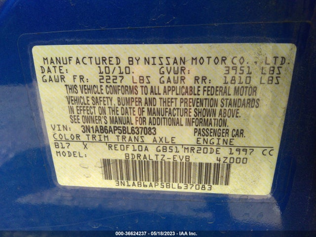 2011 NISSAN SENTRA 2.0 SR VIN: 3N1AB6AP5BL637083