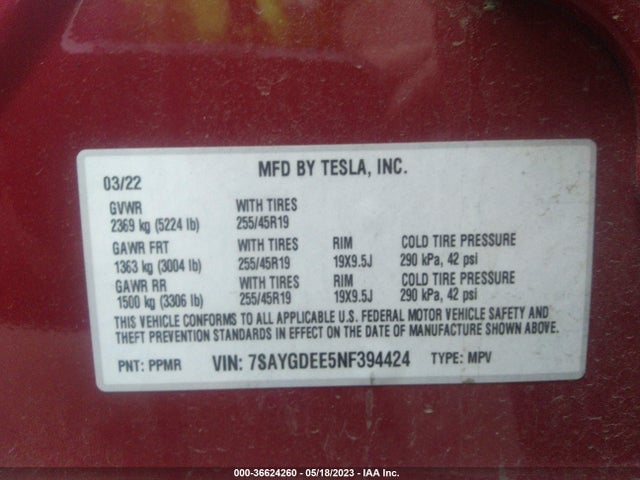 Tesla Model Y Long Range 2022 7SAYGDEE5NF394424 Image 10