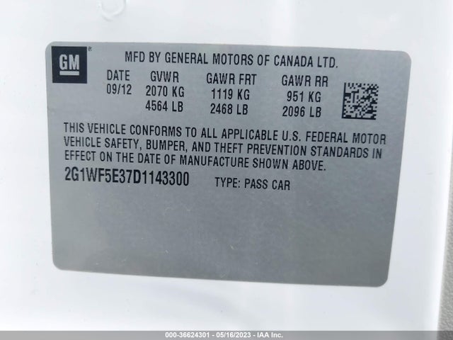 2013 CHEVROLET IMPALA LS VIN: 2G1WF5E37D1143300
