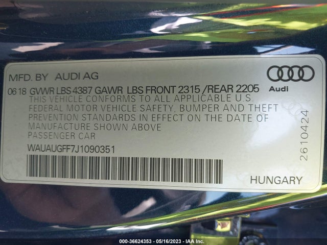 WAUAUGFF7J1090351 Audi A3 Sedan Premium/tech Premium