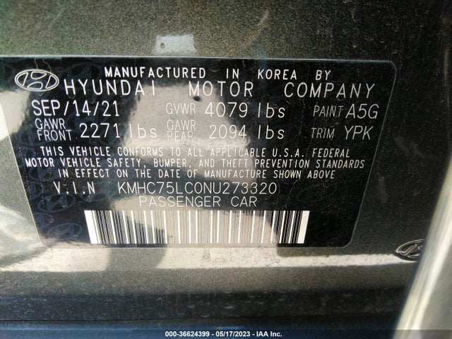 2022 HYUNDAI IONIQ HYBRID SE VIN: KMHC75LC0NU273320