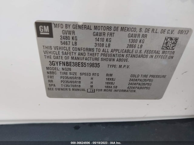 3GYFNBE38ES519835 Cadillac Srx Luxury Collection