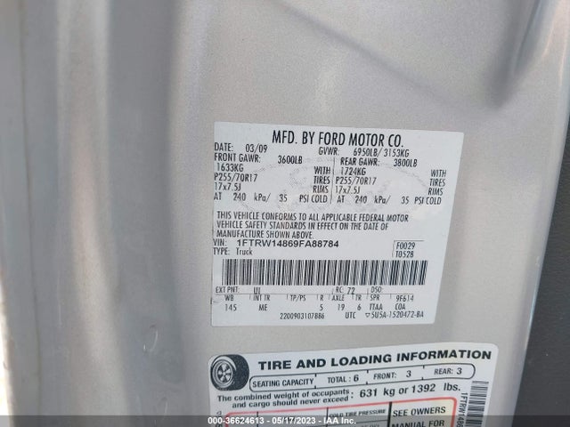 2009 FORD F-150 XL/XLT VIN: 1FTRW14869FA88784