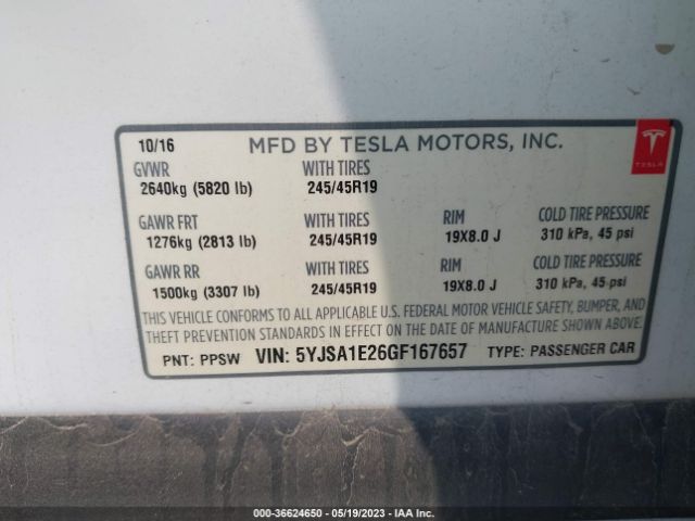 5YJSA1E26GF167657 Tesla Model S 60d/70d/75d/85d/90d