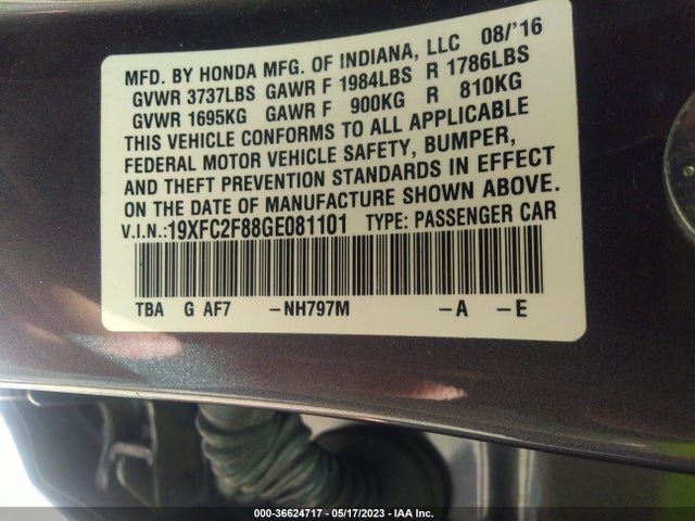 Honda Civic Sedan Ex 2016 19XFC2F88GE081101 Image 9