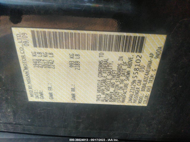 2009 NISSAN ALTIMA 2.5 S VIN: 1N4AL21E29N558102