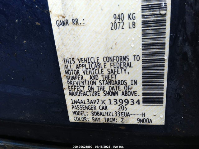 Nissan Altima 2.5 Sr 2018 1N4AL3AP2JC139934 Image 9