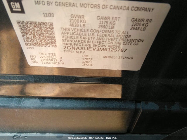 Chevrolet EQUINOX LT 2021 2GNAXUEV3M6125767 Image 9