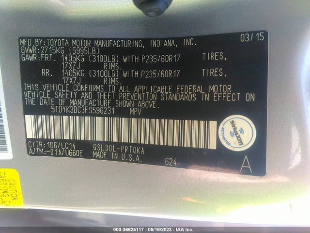 Toyota SIENNA XLE 2015 5TDYK3DC3FS596231 Image 11