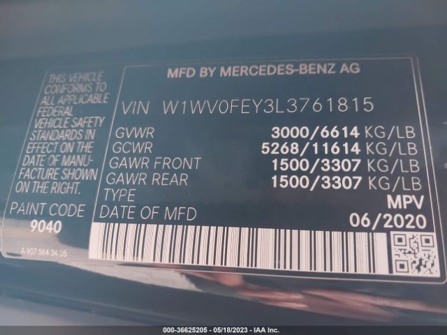 W1WV0FEY3L3761815 Mercedes-Benz METRIS PASSENGER VAN