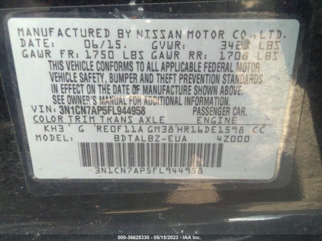 3N1CN7AP5FL944958 Nissan VERSA SV