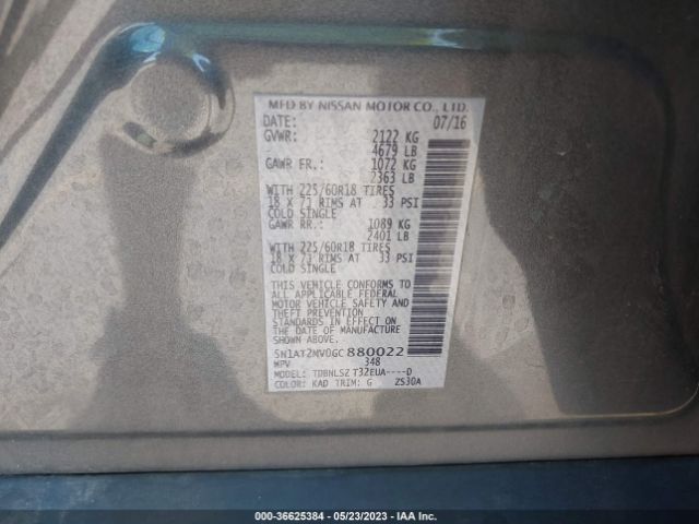 5N1AT2MV0GC880022 Nissan Rogue Sl