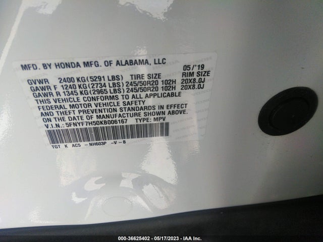 Honda Passport Ex-l 2019 5FNYF7H50KB006167 Image 10