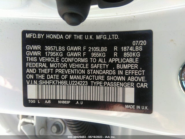 Honda Civic Hatchback Ex 2020 SHHFK7H66LU224223 Image 9