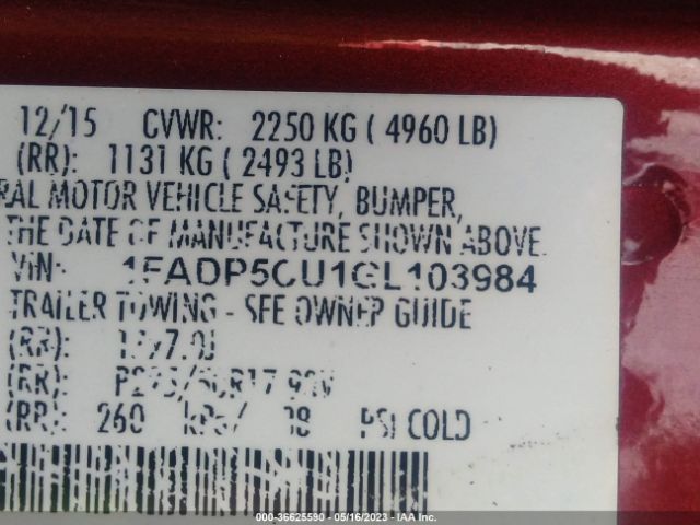 1FADP5CU1GL103984 Ford C-max Energi Sel