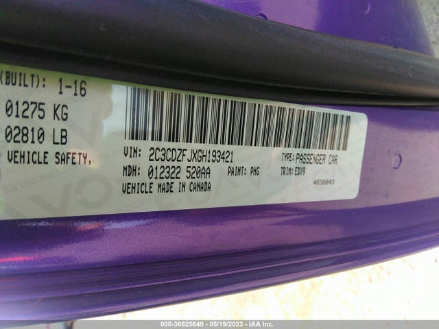 Dodge Challenger R/t Scat Pack 2016 2C3CDZFJXGH193421 Image 9