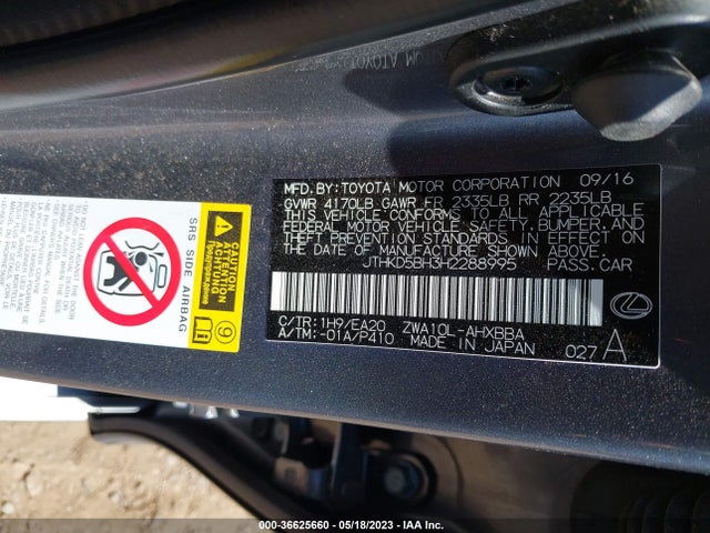 JTHKD5BH3H2288995 Lexus Ct Ct 200h