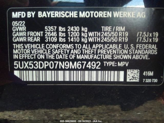 5UX53DP07N9M67492 BMW X3 Xdrive30i