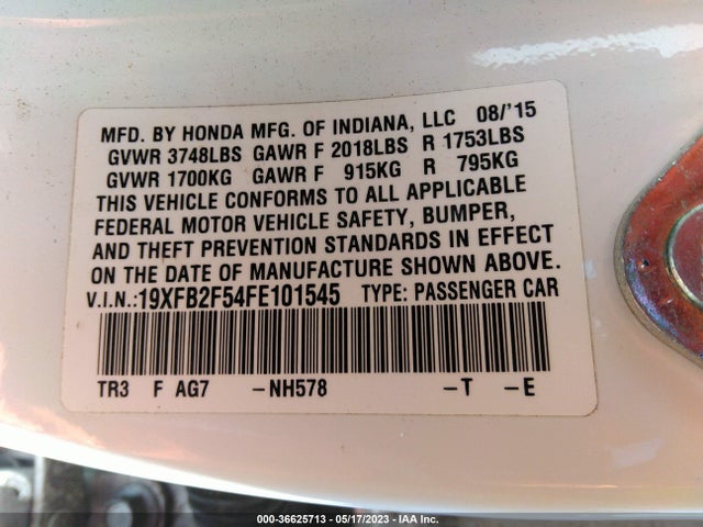 Honda Civic Sedan Lx 2015 19XFB2F54FE101545 Image 9
