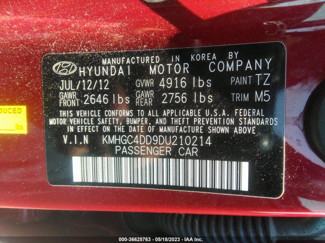2013 HYUNDAI GENESIS 3.8L VIN: KMHGC4DD9DU210214