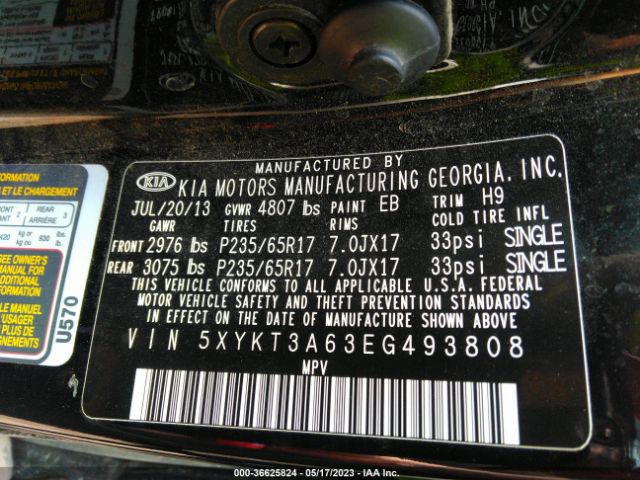 5XYKT3A63EG493808 KIA SORENTO LX