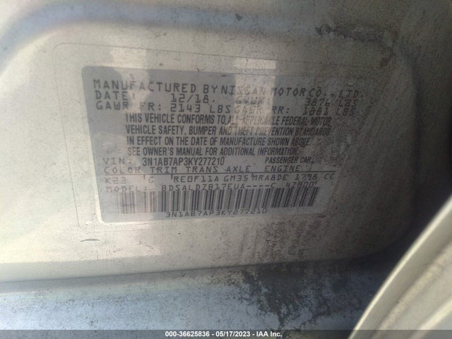 Nissan SENTRA SV 2019 3N1AB7AP3KY277210 Image 9