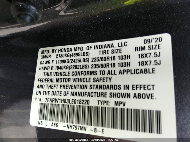 Honda Cr-v Ex-l 2020 7FARW1H83LE018220 Image 9