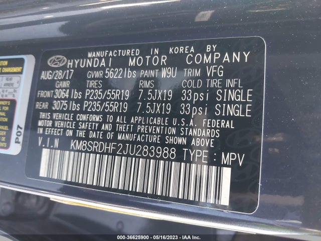 Hyundai Santa Fe Limited Ultimate 2018 KM8SRDHF2JU283988 Image 10