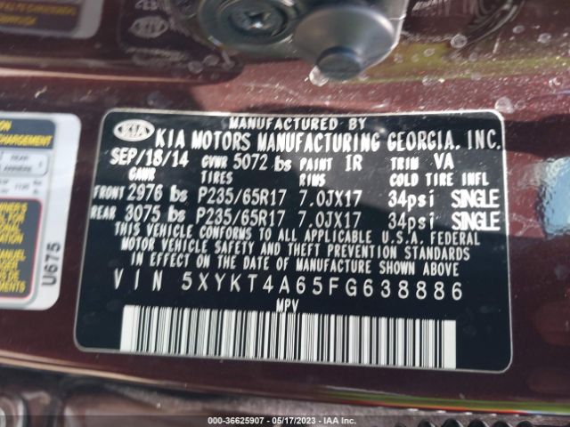 5XYKT4A65FG638886 KIA SORENTO LX