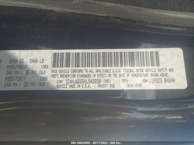 1C4HJWDG6HL543650 Jeep Wrangler Unlimited Sport