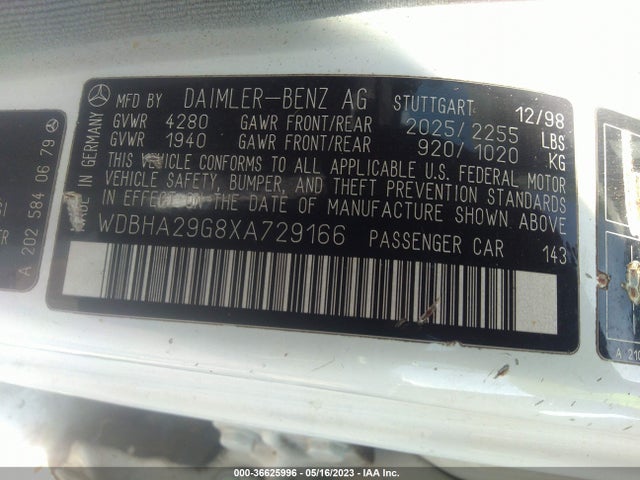 1999 MERCEDES-BENZ C CLASS VIN: WDBHA29G8XA729166