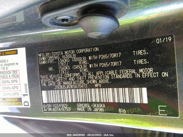 Toyota 4RUNNER SR5 2019 JTEBU5JR3K5670473 Image 9