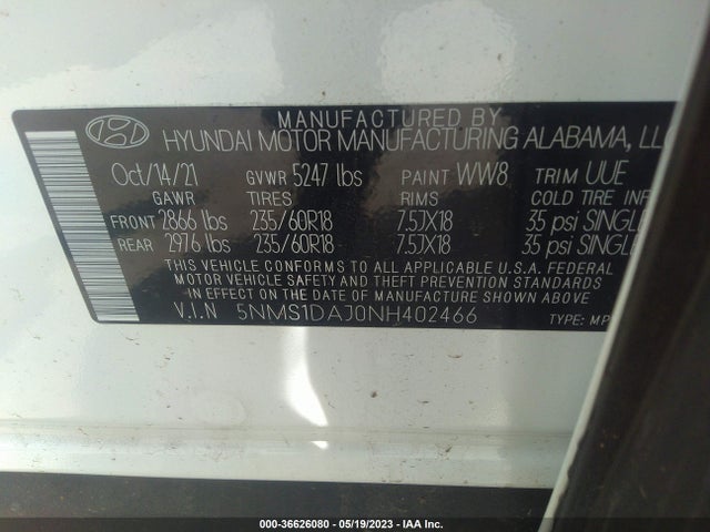 Hyundai Santa Fe Se 2022 5NMS1DAJ0NH402466 Image 9