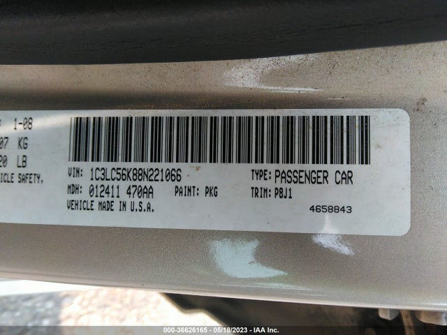 2008 CHRYSLER SEBRING TOURING VIN: 1C3LC56K88N221066