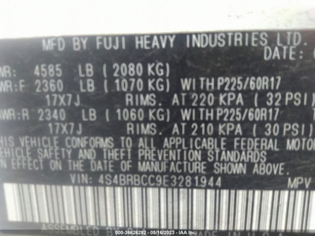 4S4BRBCC9E3281944 Subaru Outback 2.5i Premium