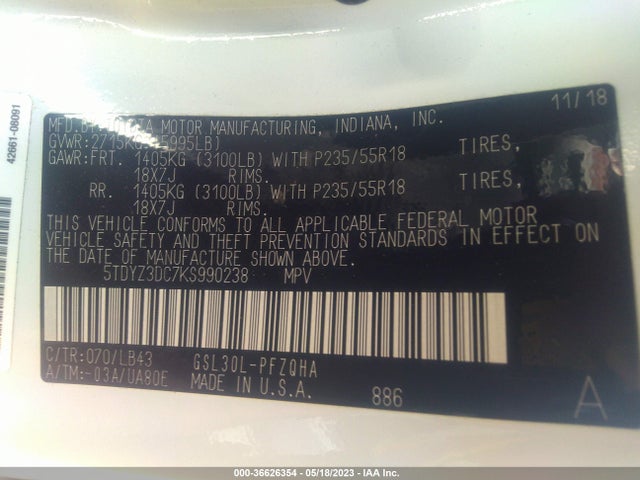 Toyota Sienna Xle Auto Access 2019 5TDYZ3DC7KS990238 Image 10