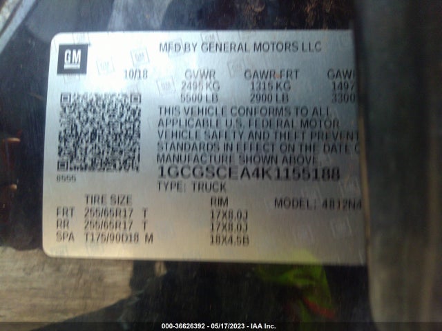 2019 CHEVROLET COLORADO 2WD LT VIN: 1GCGSCEA4K1155188
