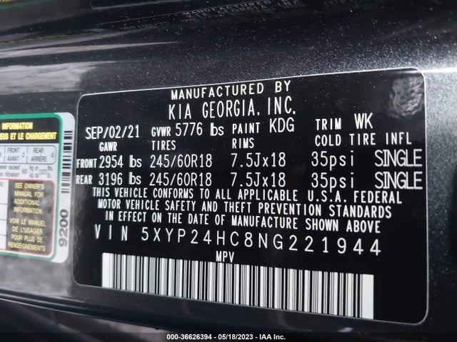 2022 KIA TELLURIDE LX VIN: 5XYP24HC8NG221944