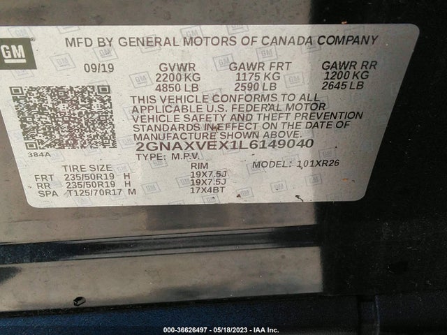 Chevrolet EQUINOX LT 2020 2GNAXVEX1L6149040 Image 9