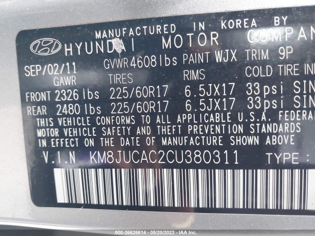 2012 HYUNDAI TUCSON GLS PZEV VIN: KM8JUCAC2CU380311