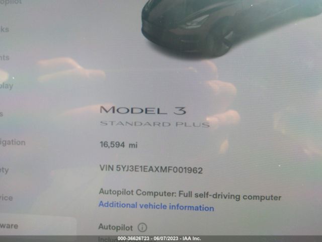 5YJ3E1EAXMF001962 Tesla Model 3 Standard Range Plus