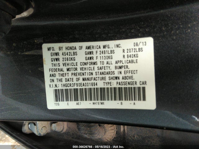 Honda ACCORD SEDAN 2014 1HGCR3F90EA001694 Image 10